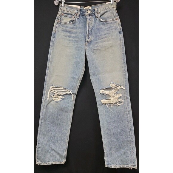 Agolde Kelly Jeans Backdrop Blue Size 26 Straight Distressed NWT New - Picture 1 of 13